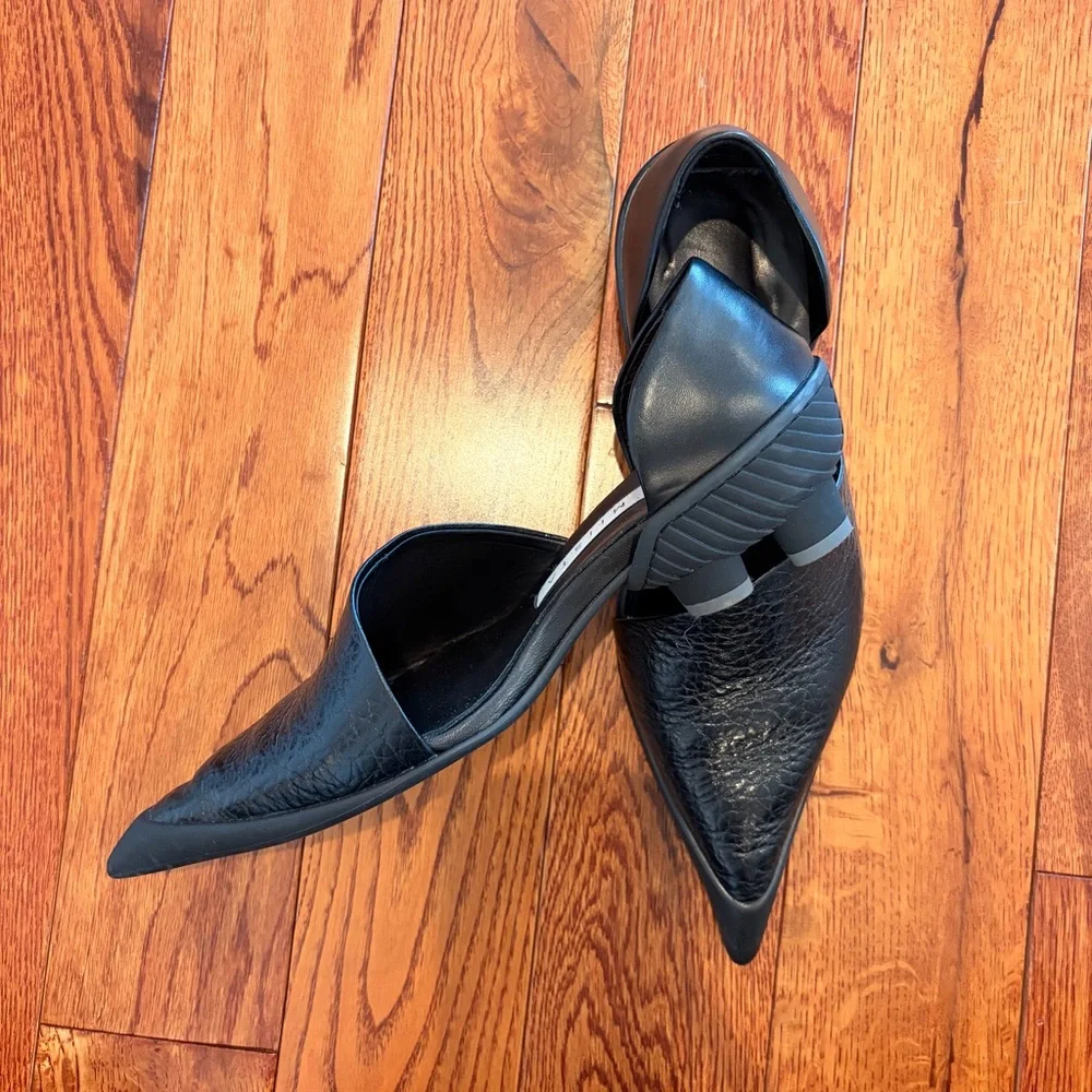Miista Delt Courts Black Pointed Leather D'Orsay Flats - Picture 3 of 5